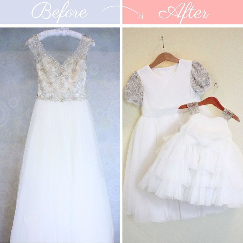 ウェディングドレスから姉妹のドレスへリメイク