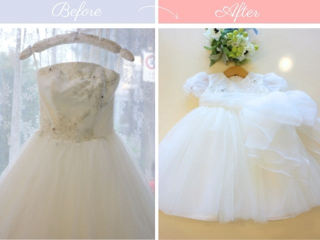 ウェディングドレスからベビードレスへのリメイク